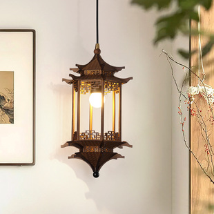 New Chinese Style Song Dynasty Aesthetic Zen Tea Room Restaurant Antique Building House Pavilion Entrance Light Hexagonal Pavilion Chandelier