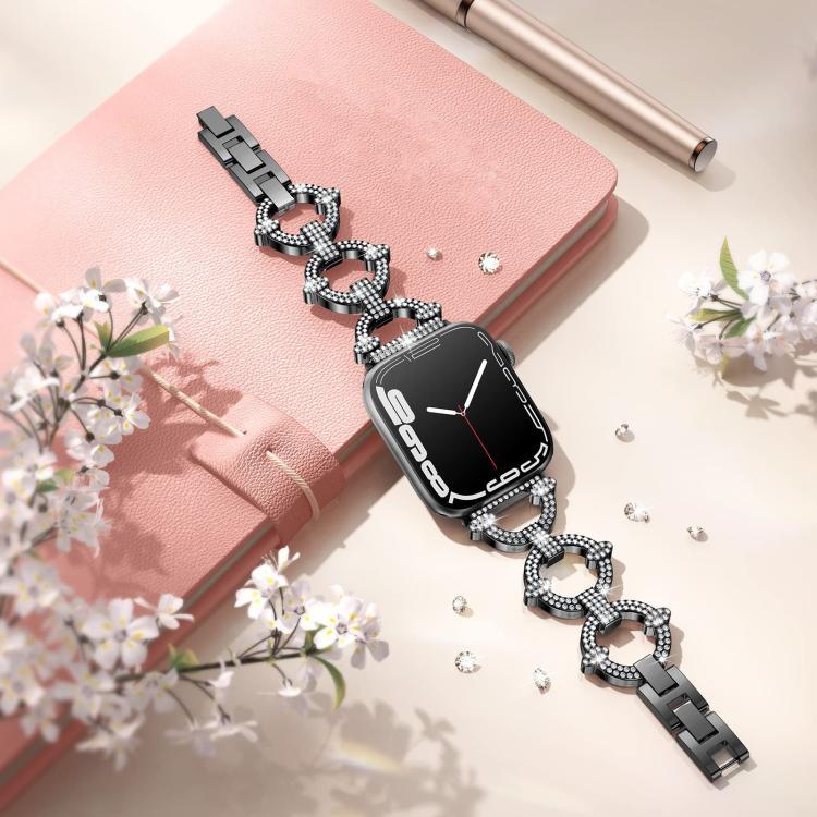 Correa de reloj de Apple con diamantes en forma de O para Apple Watch 38 - 49mm pulseras de metal de moda femenina