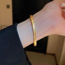 万福吉言金店同款手镯叠戴高级感黄金色古法金手链女配饰女士开口