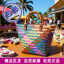 复古彩色竹节把伴手礼包编织包竹编包沙滩包竹编篮子手提伴手礼