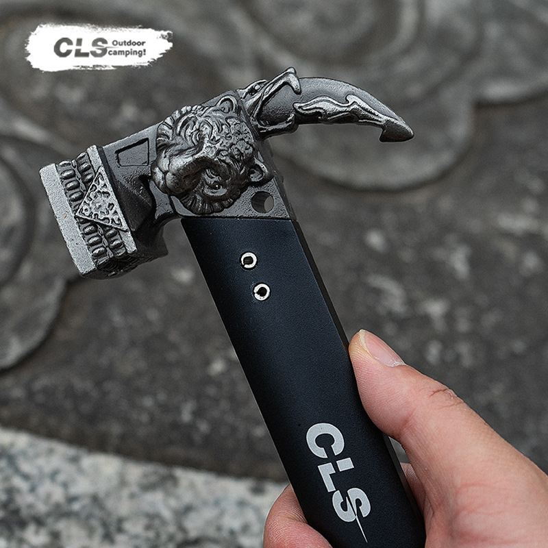 CLS户外露营锤龙虎图腾不锈钢锤帐篷天幕榔头野营多用工具铁锤子