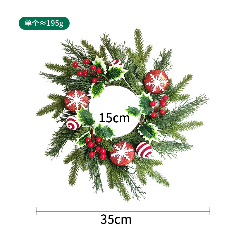 Adornos navideños, guirnaldas de piñas, flores decorativas de bolas rojas, puertas de guirnaldas de agujas de pino de alta gama, adornos de guirnaldas