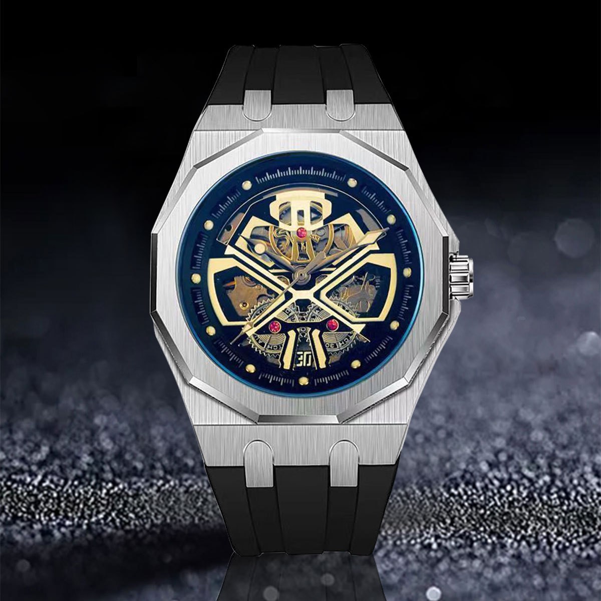 Cross-Border Hot Selling Men's Watch Fully Automatic Mechanical Waterproof Hollow Silicone Sports Watch Manufacturer Direct Sales Wholesale