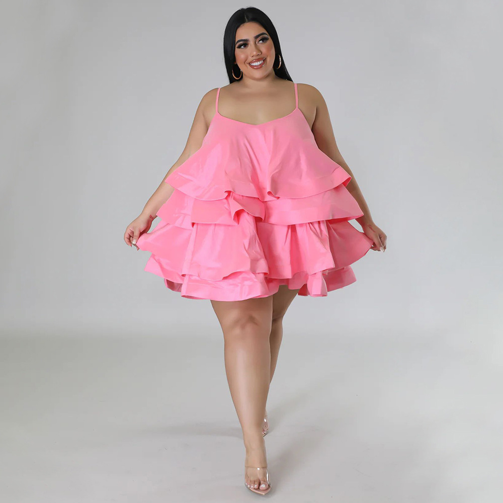 Sexy ärmelloses Rüschenkleid für Damen, verstellbare Schulterträger, europäisch-amerikanischer Stil, Dropshipping möglich, Übergrößen_voghion.com