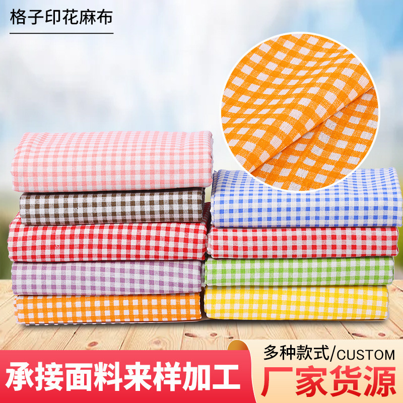 in stock wholesale printed linen plaid red purple yellow green pattern sand cloth pillow tablecloth small fresh