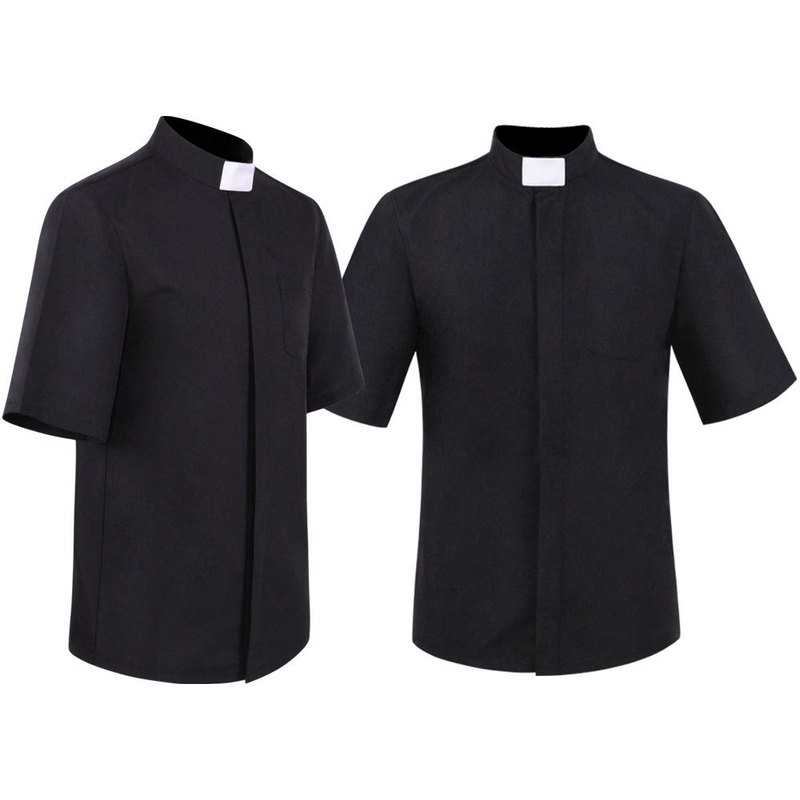 New Halloween missionary role-playing shirt priest priest cosplay short sleeve black shirt in stock