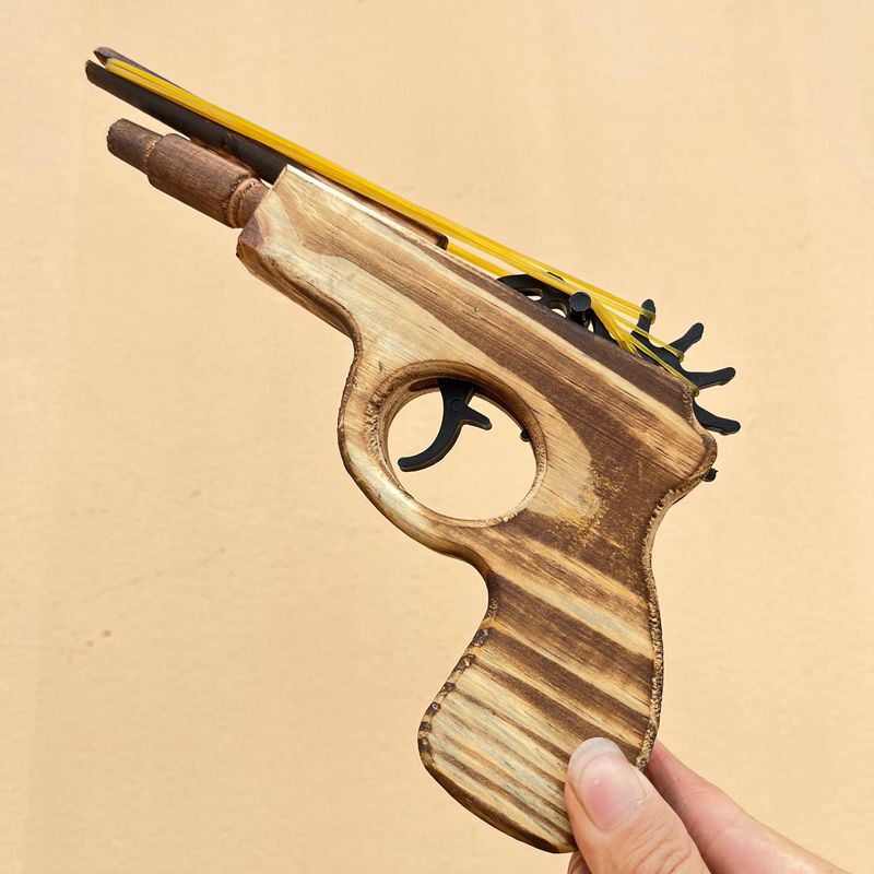 Wooden continuous rubber band pistol rubber band No.13 small double barrel wooden gun short gun nostalgic toy scenic crafts Wooden continuous rubber band pistol rubber band No.13 small double barrel wooden gun short gun nostalgic toy scenic crafts