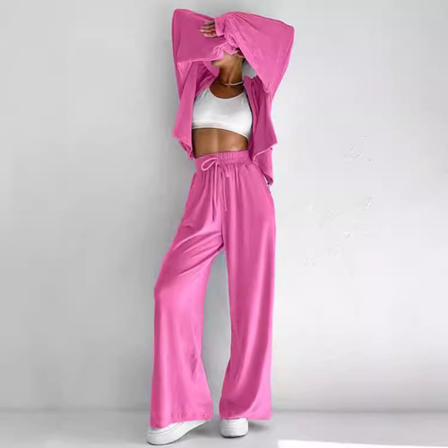 2025 New Velour Set Western and European Fashion Zip-Up Long-Sleeve Sporty Hooded Zip-Up Coat Casual Set
