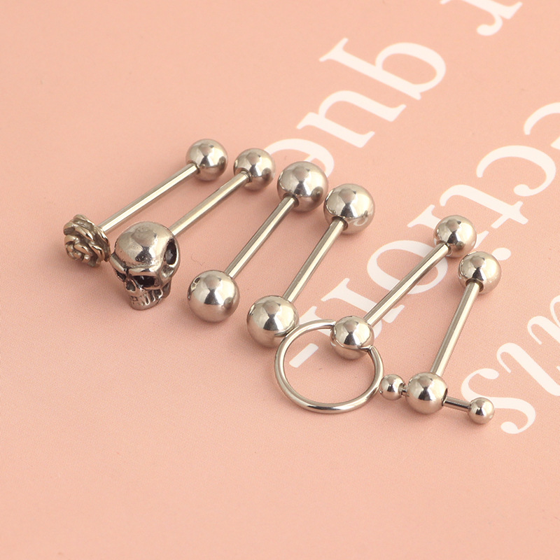Stainless Steel Classic Tongue Stud 6 Piece Set Amazon Hot Selling Straight Rod Mixed 5 Color Optional Tongue Ring Piercing Jewelry detail image 7