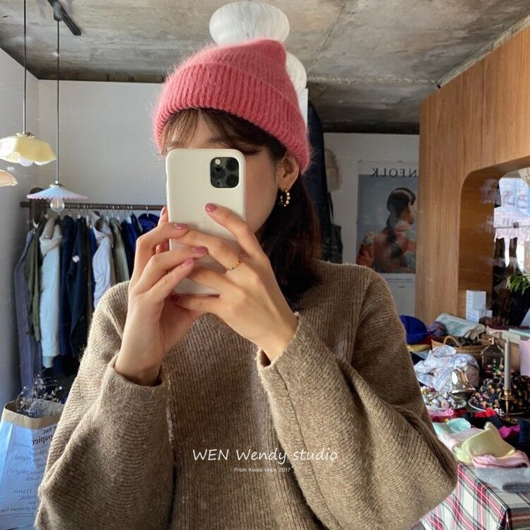 限时特惠~韩国东大门代购 博主款 多色兔毛针织毛线帽保暖冷帽