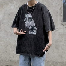 �羳ŷ������T-shirt�ֳ߽������䴿��ˮϴ�����к���ͷ��T���ɶ�