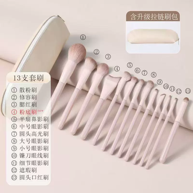 Makeup Brush Set 13 pcs — eye shadow & face blush brushes for beginners with case