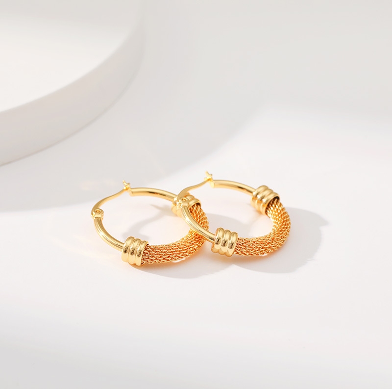 Retro Round Stripe Copper Earrings 1 Pair