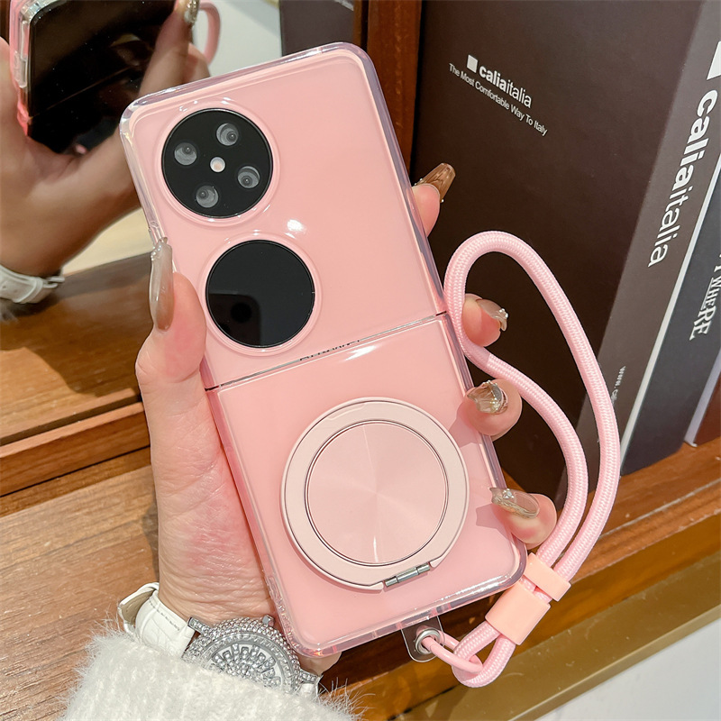 適用華為ポケット2携帯ケース純色pocketS折り畳みスクリーン円形スタンド手綱女性保護カバー|undefined