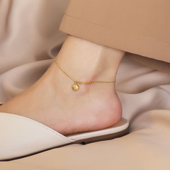 Korean style titanium steel anklet for women, Internet celebrity round smiley face anklet, simple, fashionable and sexy personality accessory