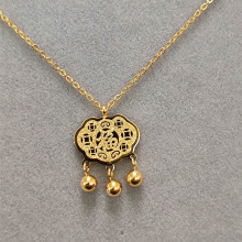 时尚可洗澡钛钢轻奢小众设计福牌如意锁项链女长命锁骨链流苏吊坠