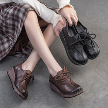 上海杰骤2025春夏新款复古风头层牛皮单鞋坡跟舒适妈妈鞋时尚女鞋