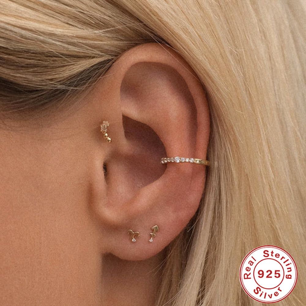 3g Weight Zircon Inlay Material Ear Studs Classification 1 Pair Quantity Daily Occasion 925 Sterling Silver Material Constellation Pattern Women'S Gender Inlay Design Simple Style Style 1 Pair 925 Sterling Silver Zircon Constellation Ear Studs 4