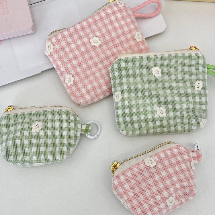 57293 Fresh Embroidered Floral Small Portable Lipstick Pouch, Cosmetic Storage Pouch, Women's Wallet, Zipper Card Holder