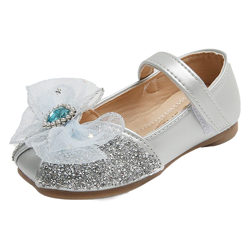 Детские туфли «Принцесса» с кристаллами, весна-осень 2025, новая модель, туфли для девочек с пайетками, стразами и бантиками, трансграничная продажа