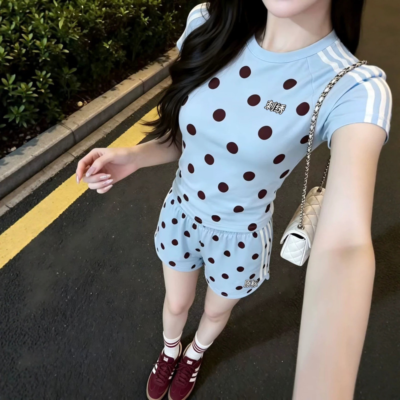 Summer Three-Stripe Embroidered Korean-Style Polka Dot Print Shorts for Women, Casual Lazy Style Hot Pants Kv1173Kv1172