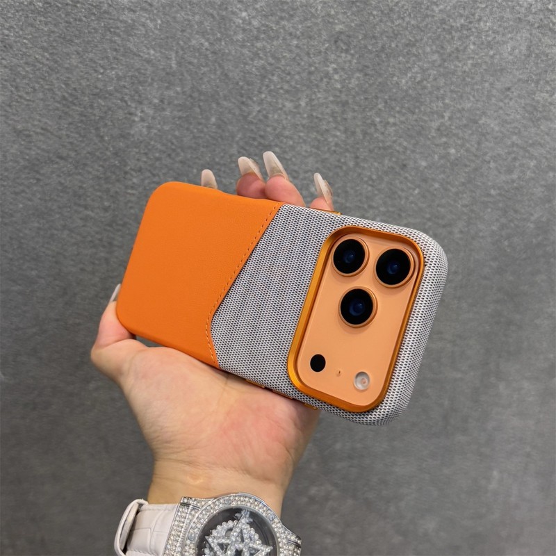 适用iPhone17ProMax手机壳布纹拼接色皮革苹果17 Air磁吸保护套17|undefined