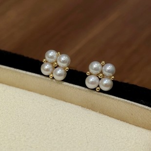 18K Gold Accessories, Multi-Bead Small Earrings, Daily Elegant, with 3-3.5mm Beads, Accessories Do Not Include Pearls