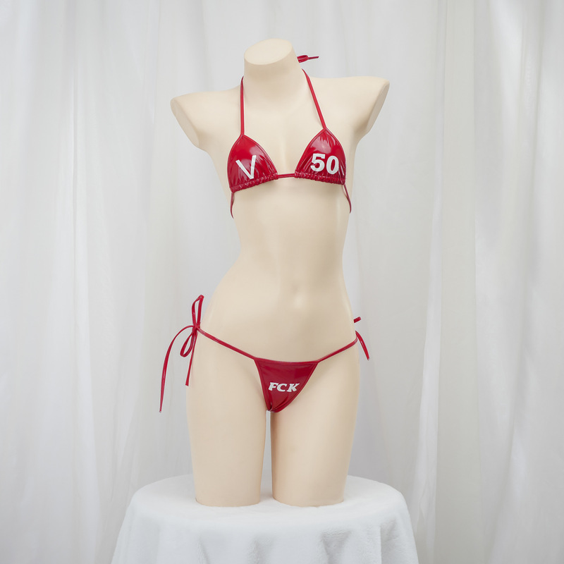 Two-dimensional Three-point Patent Leather Bikini suit Sexy Hanging Neck Crazy Thursday Mini 145-B