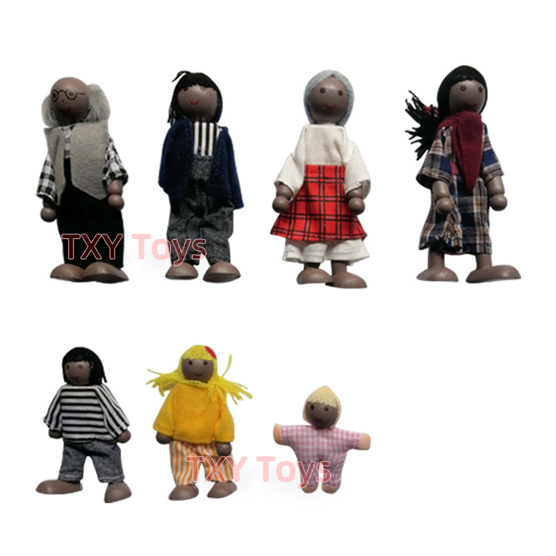 Cross-Border African Family Puppet Doll 7-Port Play House Wooden Educational Black Family Joint Movable Doll