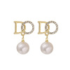 Silver needle, universal earrings from pearl with bow, silver 925 sample, city style, simple and elegant design, wholesale