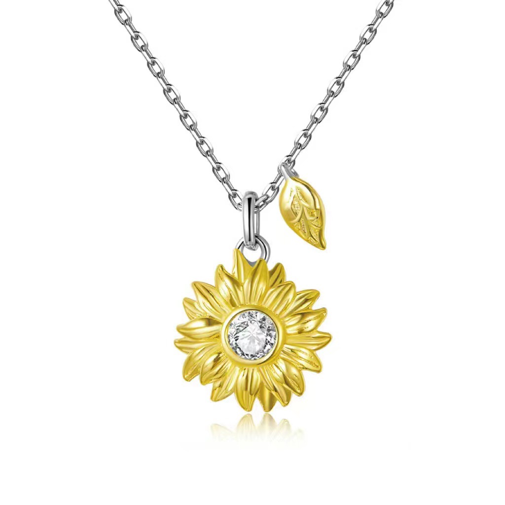 S925 Sterling Silver Hot Sale In Europe And America Sunflower All-match Necklace For Women Classic Style Temperament Clavicle Chain Cross-border Silver Jewelry Wholesale display picture 4