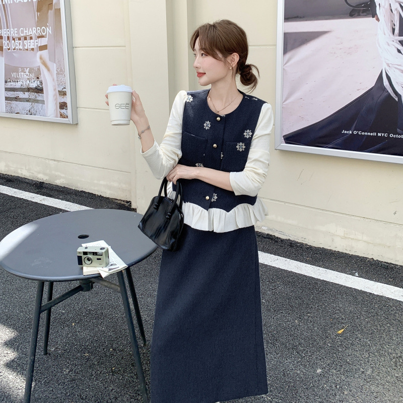实拍主推现货-年秋季新款气质时尚休闲显瘦马甲打底三件套女|undefined