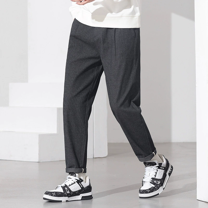 Новые осенне-зимние мужские повседневные брюки из овечьей шерсти, утепленные свободные брюки, корейские мужские брюки высокого класса для подростков