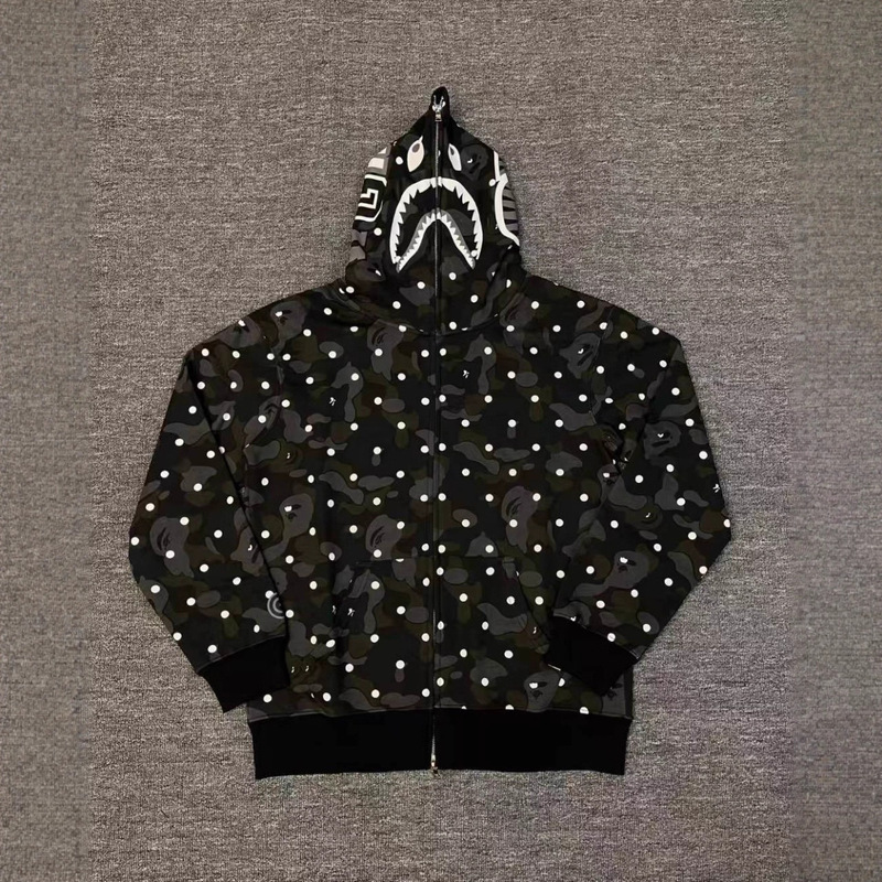 2025Bape Trendy Brand Ins Original Shark Head Joint Series Autum New Camouflage Ape Head Sweatshirt Jacket
