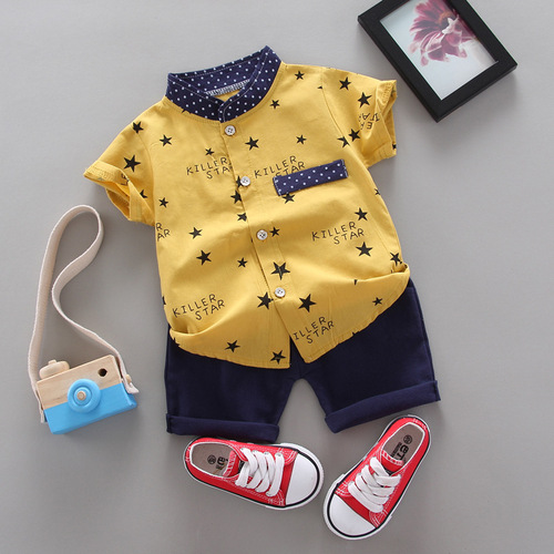 Children's Summer Set 2025 New Round Neck Star Short Sleeve Shirt and Shorts Two-Piece Set for Cross-Border Exclusive Sale