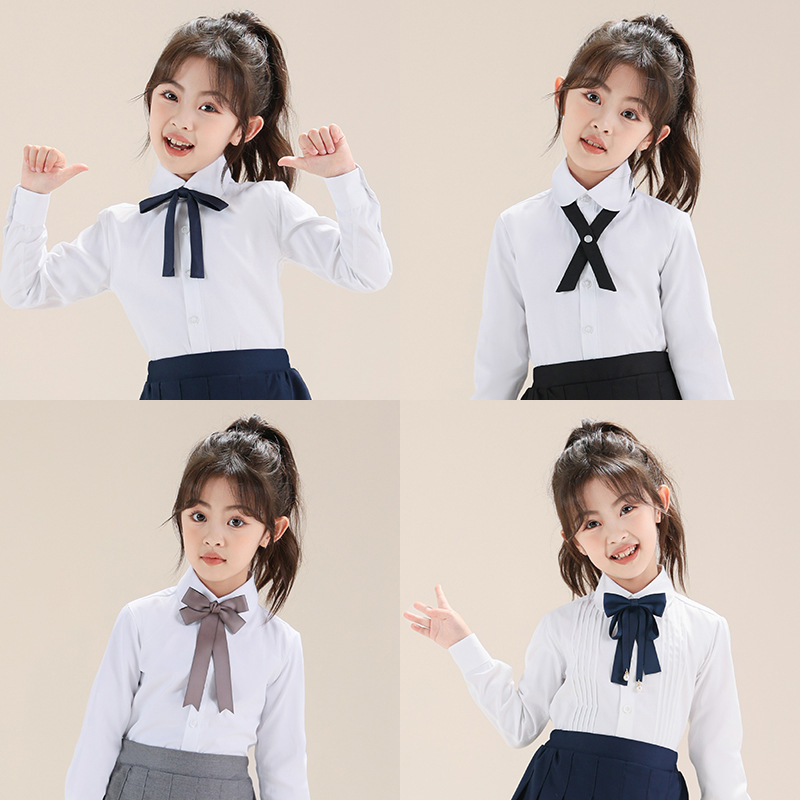 Pajarita para niños nuevo estilo niña estilo universitario flor de cuello color sólido mango largo jk uniforme de mujer cuello flor traje escolar tailandés accesorios