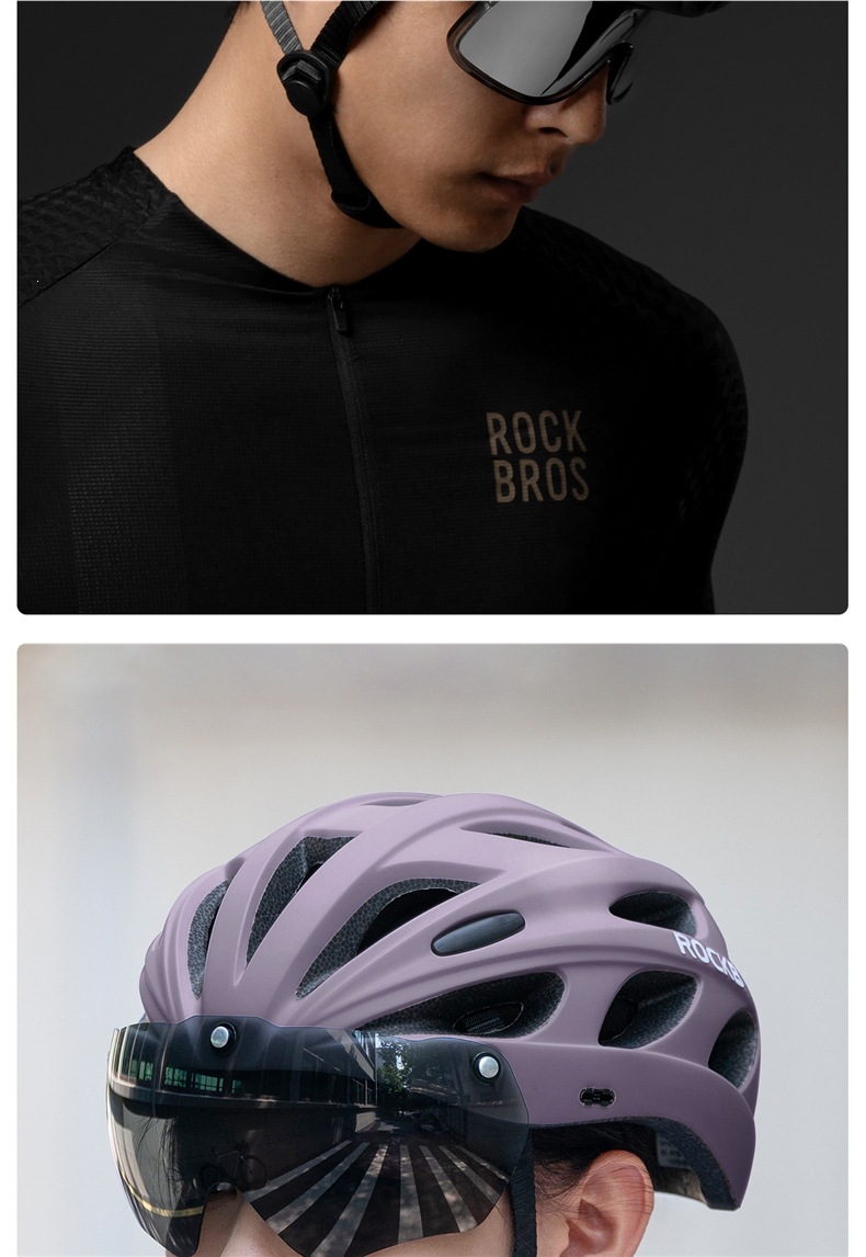 Rock Brothers bicycle helmet with goggles, one-piece cycling helmet for men and women, mountain and road bike safety helmet