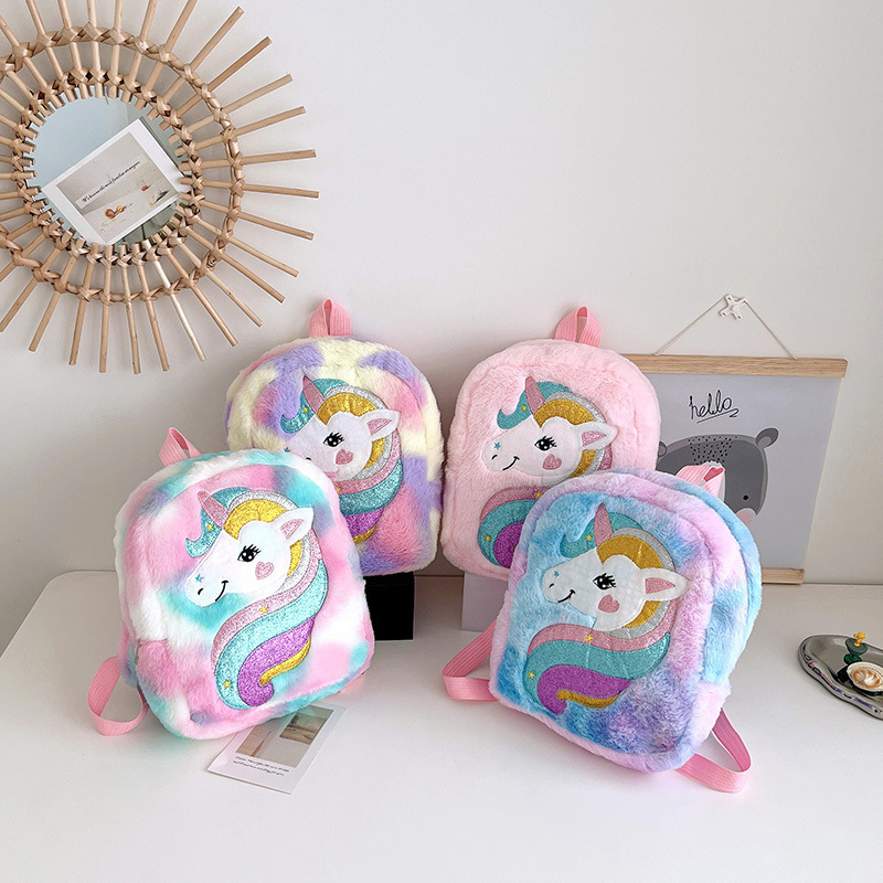 Nuevo bordado unicornio caricatura mochila de peluche mochila de gran capacidad para niñas mochila guardería lindas mochila