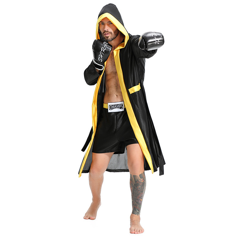 Halloween Adult Male Cosplay Boxer Game Uniform Black Hooded Jacket Cloak Sports Shorts