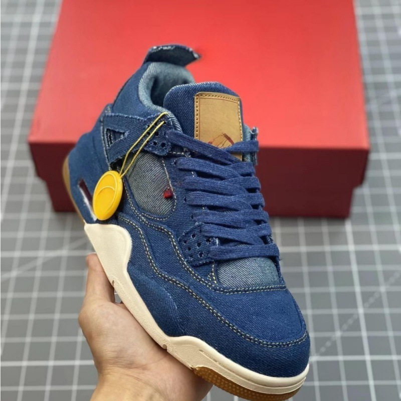 莆田工場 aj4 ピュアオリジナルバスケットボールシューズダークグリーンジョー 4 パープルデニム滑り止め耐摩耗性男性と女性のカジュアルランニングシューズ|undefined