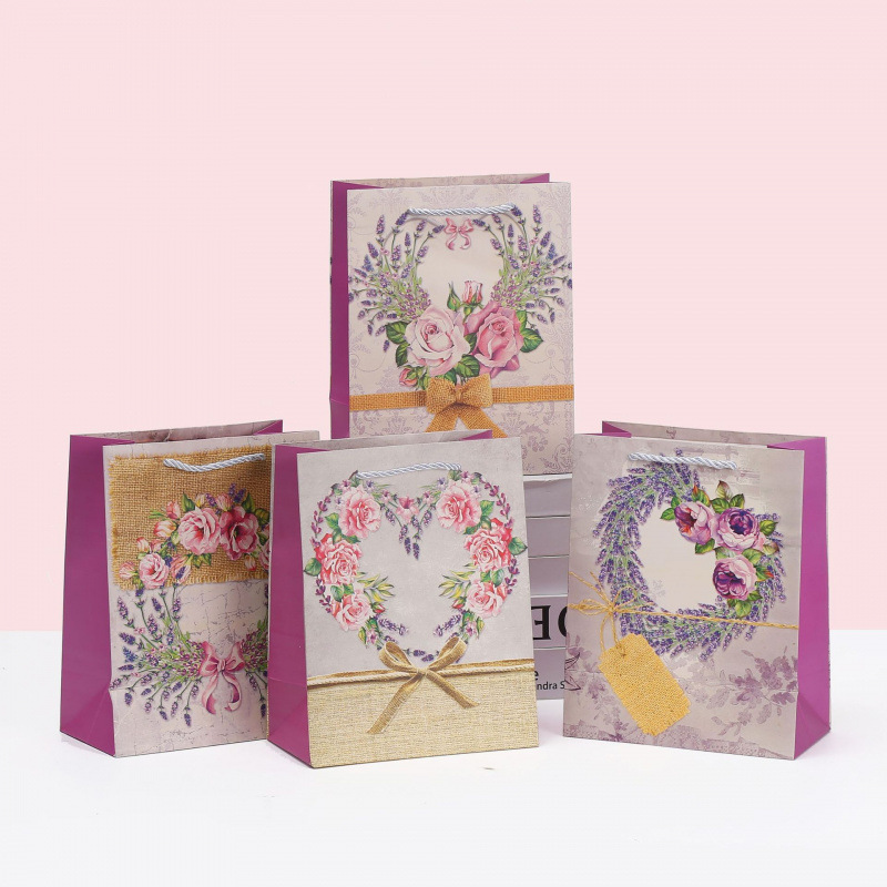 薰衣草印花白卡纸手提袋节日氛围感礼品袋ins高颜值伴手礼包装袋