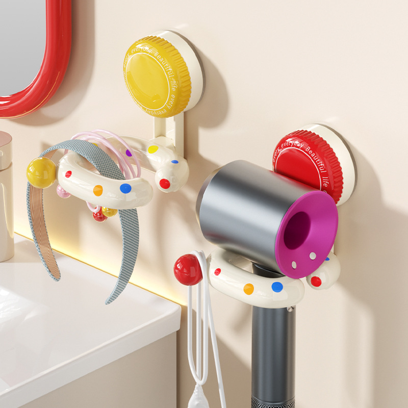 Patented Polka Dot Hair Dryer Holder Suction Cup Bracket No-Drill Bathroom Wall-Mounted Hair Dryer Rack