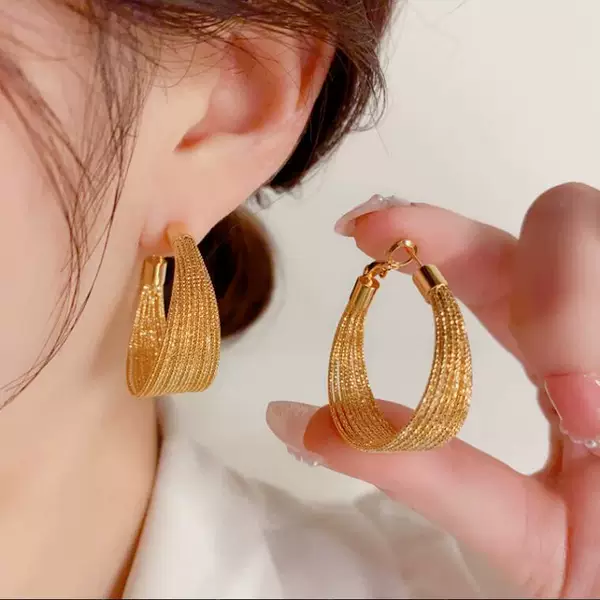 European and American Multi-Layer Large Hoop Earrings, Geometric C-Shaped High-End Earrings, 715 Imitation Nano Hoops