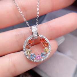 新款天然彩蓝宝吊坠S925银镶嵌主石3*3mm百搭网红爆款女饰批发