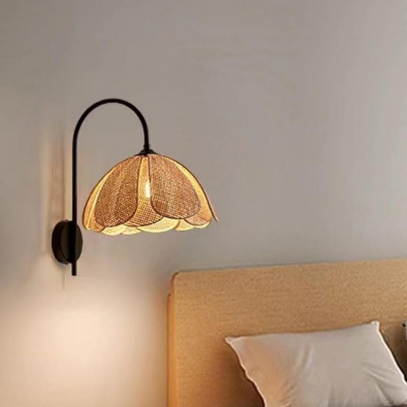 Japanese-style LD Silent Wind Exquisite Attractive Rattan Petals Wicker Wall Lamp for Bedroom Living Room Artistic Simple Elegant Complex