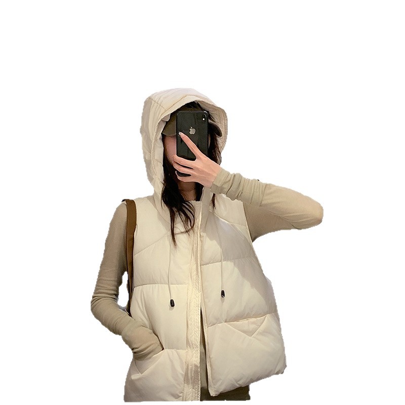 Trajes de mujer transfronterizos de otoño de 2025 Europa y América de moda encapuchada pequeña camisa de hombro abrazadera de caballo sin mangas chaleco de algodón corto chaleco