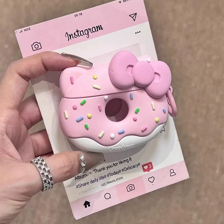 Silicone AirPods Case (Hello Kitty) with Bow, Drop Protection — Fits AirPods 1, 2, 3, Pro