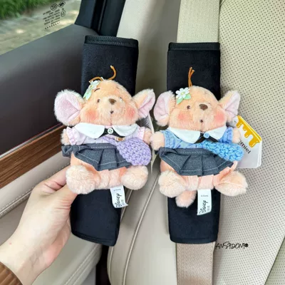 Pad Car Interior Decoration Anti-Neck Sürətlər qutusu və əl tormozu başlıqları - black-velvet-shoulder-pads-blue-school-uniform-blue-bag-pink-school-uniform-purple-bag-authentic-little-bean-flower-two