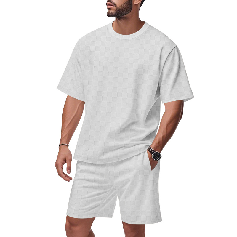 Herren-Sommeranzug, kurzärmelig, lässig, einfarbig, europäisch-amerikanischer Stil, Jacquard-Karomuster_voghion.com