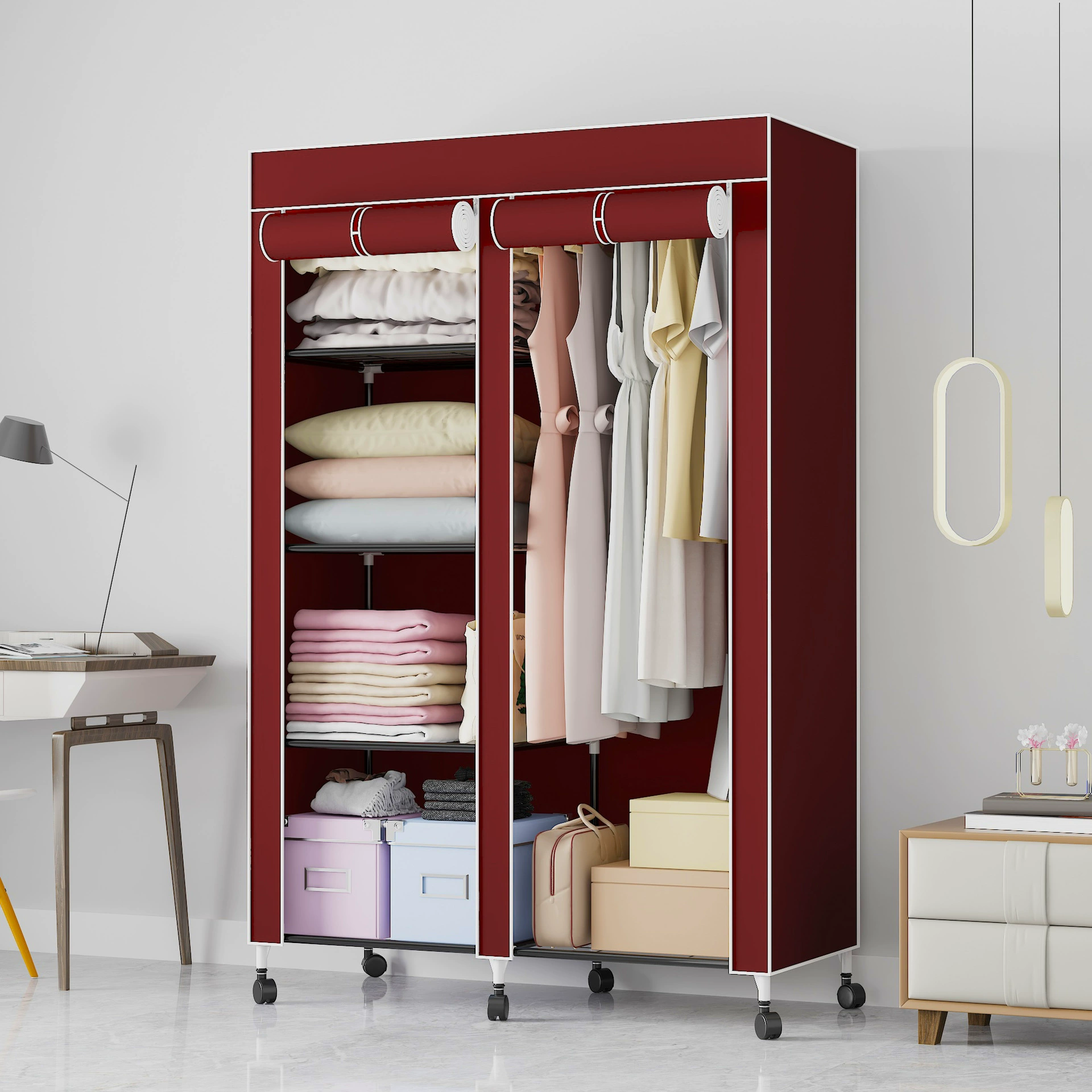 Wardrobe Closet Wardrobe Portable Wheeled Simple from Yomiego